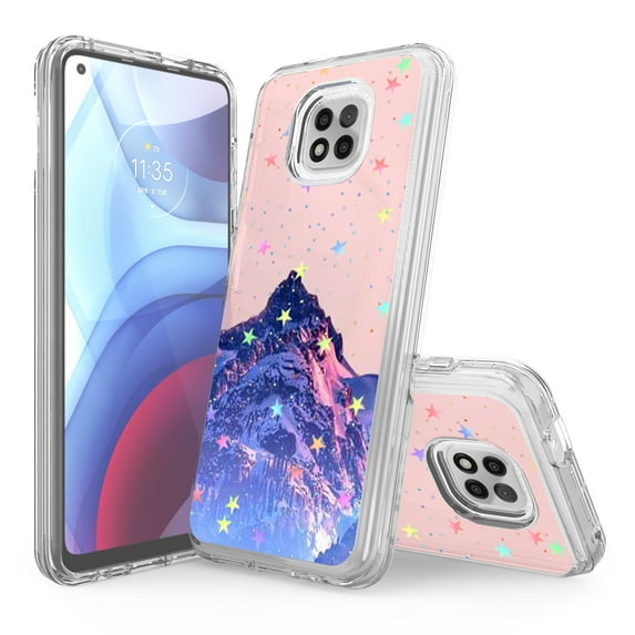 Moto G Power 2021 Case, Rosebono Hybrid Bling Glitter Sparkle Epoxy Graphic Colorful Silicone Skin Cover Armor Case for Moto G Power 2021 (Mountain)