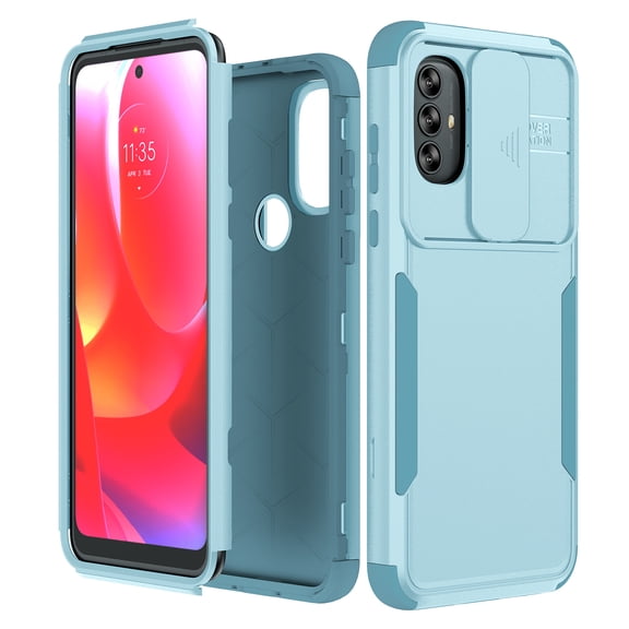 Moto G Power 2022 Case with Slide Camera Cover, Heavy Duty Camera Lens Protection Hard PC Soft TPU Slim Fit Military-Grade Drop Protective Case Moto G Power 2022 (Celadon+Celadon)