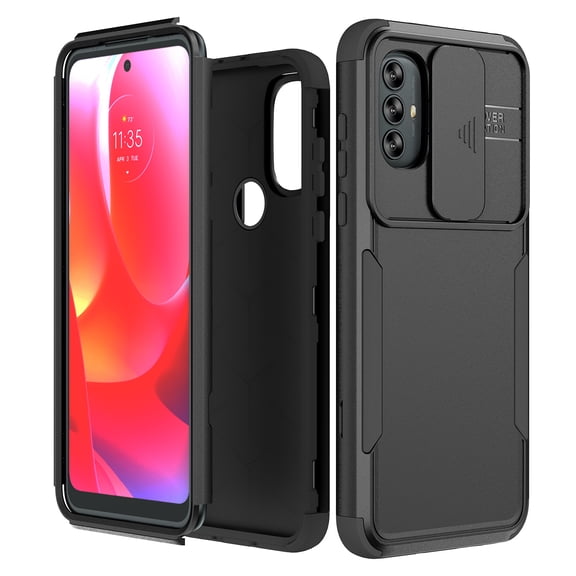 Moto G Power 2022 Case with Slide Camera Cover, Heavy Duty Camera Lens Protection Hard PC Soft TPU Slim Fit Military-Grade Drop Protective Phone Case Moto G Power 2022 (Black+Black)