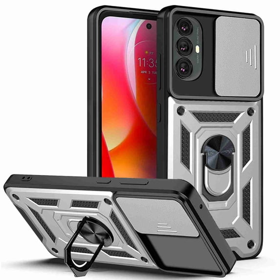 Moto G Power 2022 Case, TECH CIRCLE 360 Ring Kickstand Magnetic & Slide Camera Protector Military-Grade Rugged Hybrid Protective Cover for Motorola Moto G Power 6.5 inch 2022,Silver