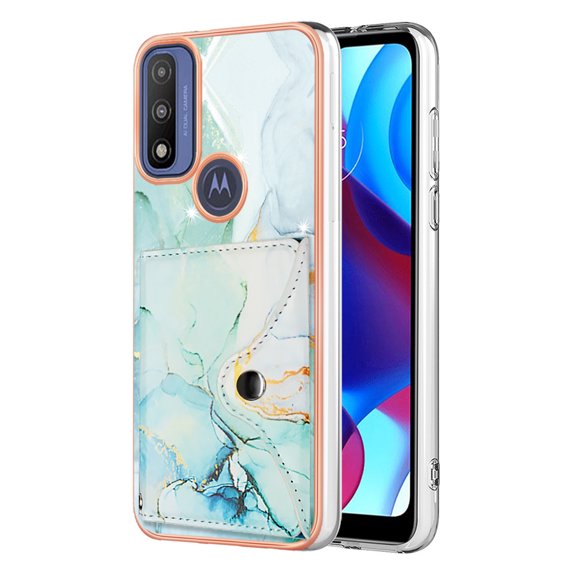 For Moto G Power 2022 Marble Patterned Case with Card Holder, Back Folio Kickstand PU Leather + Soft Crystal Bumper Edge, Magnetic Clasp Back Cover For Moto G Power 2022,Green