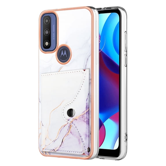 For Moto G Power 2022 Marble Patterned Case with Card Holder, Back Folio Kickstand PU Leather + Soft Crystal Bumper Edge, Magnetic Clasp Back Cover For Moto G Power 2022,Lightpurple