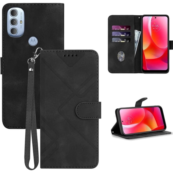 for Moto G Power 2022 Phone Case Wallet,Card Holder Leather Stand Flip Cases Protector,Wrist Strap, Closure,Shockproof Protective Cover for Moto G Power Case (2022) (Black)