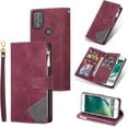 thumbnail image 1 of Moto G Power 2022 Retro PU Leather Case 9 Card Slots Zipper Pocket Handbag Case with Wrist Strap, 1 of 14