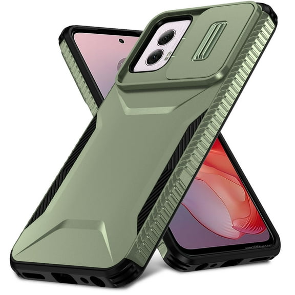 for Moto G Power (2023) Case with Built-in Camera Lens Slide Cover, Heavy-Duty Shockproof Rugged Case Heavy Duty Bumper Shockproof Phone Cover for Moto G Power (2023),Darkgreen
