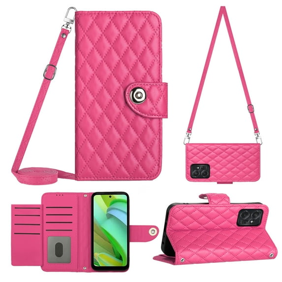 for Moto G Power 2023 Wallet Case RFID Blocking Card Slots Holder with Shoulder&Crossbody Strap, Magnetic Folio Kickstand Handbag Flip Phone Cover for Motorola Moto G Power 2023, Rose