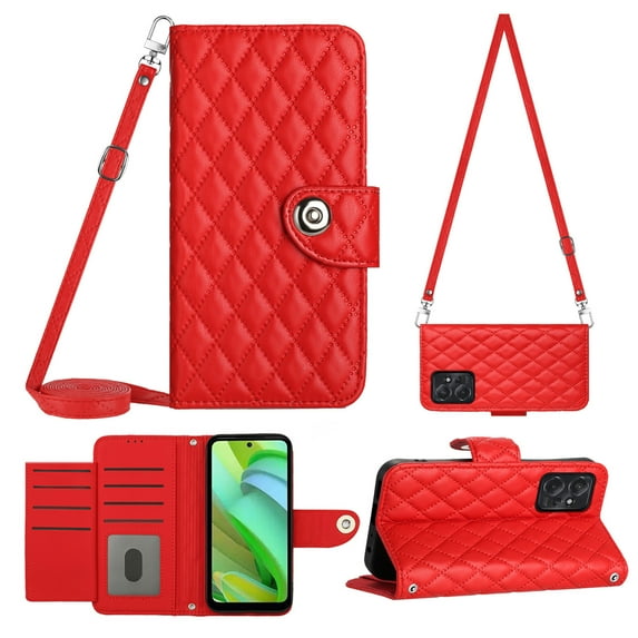 for Moto G Power 2023 Wallet Case RFID Blocking Card Slots Holder with Shoulder&Crossbody Strap, Magnetic Folio Kickstand Handbag Flip Phone Cover for Motorola Moto G Power 2023, Red