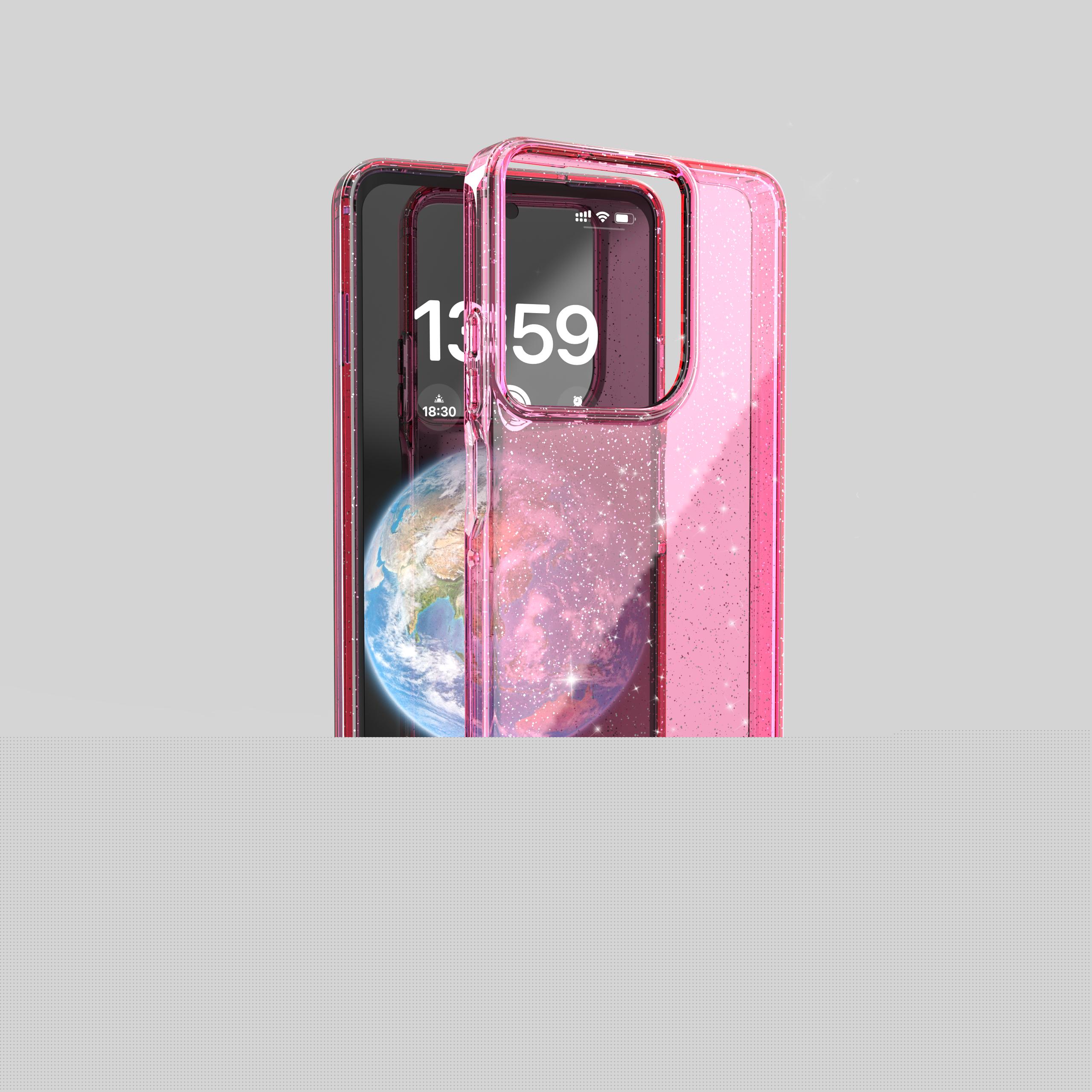 for Moto G Power (2025) Case Bling Sparkle Clear Military Grade Drop Protection Anti Yellowing Glitter Cell Phone Cover - Rugged Shockproof Protective Transparent Cases for Women Girls,Pink