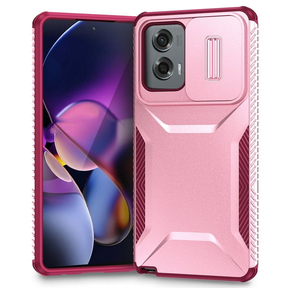 for Moto G Power (2025) Case with Built-in Camera Lens Slide Cover, Heavy-Duty Shockproof Rugged Case Heavy Duty Bumper Shockproof Phone Cover for Moto G Power (2025),Pink