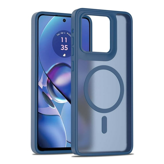 for Moto G Power (2025) Case: Magnetic Translucent Matte Shockproof Slim Compatible with MagSafe - Military Grade Drop Proof Hard Back Anti-Fingerprint Protective Cell Phone Cover,Darkblue