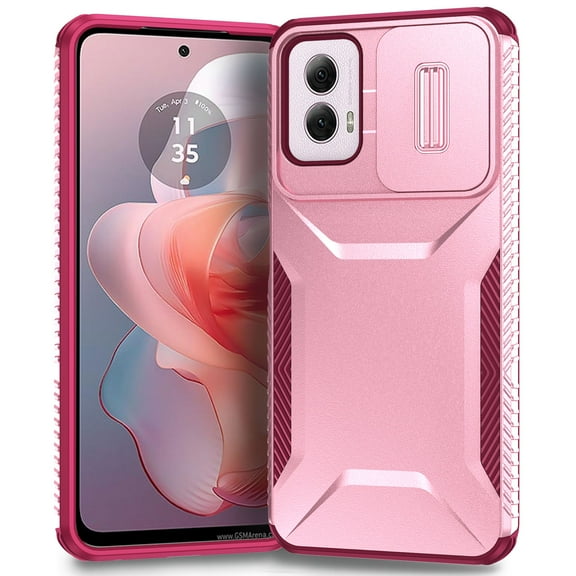 for Moto G Power 5G (2024) Case with Built-in Camera Lens Slide Cover, Heavy-Duty Shockproof Rugged Case Heavy Duty Bumper Shockproof Phone Cover for Moto G Power 5G (2024),Pink