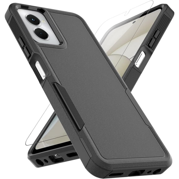 for Moto G Power 5G 2024 Case: Dual Layer Protective Heavy Duty Cell Phone Cover Shockproof Rugged with HD Screen Protector - Military Protection Bumper Tough - Motorola Moto G Power 5G 2024, Black