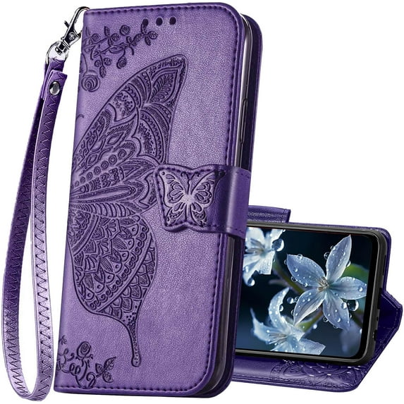 for Moto G Power 5G 2024 Case Wallet,Women Flip Folio Cover with Credit Card Holders Butterfly Embossed PU Leather Kickstand Wrist Strap Phone Case for Motorola Moto G Power 2024 (Purple)