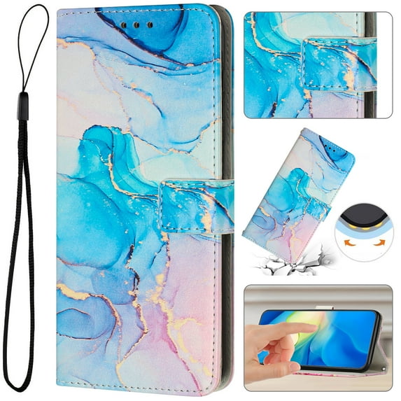 for Moto G Power 5G 2024 Wallet Case with Card Holder,Women Men RFID Blocking PU Leather Flip Cover Wrist Strap Magnetic Closure Credit Card Slots Marble Patterned Book Style Phone Case,Green