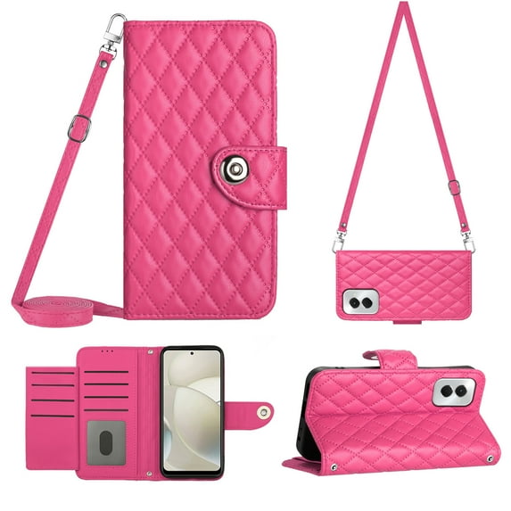 for Moto G Power 5G 2024 Wallet Case RFID Blocking Card Slots Holder with Shoulder&Crossbody Strap, Magnetic Folio Kickstand Handbag Flip Phone Cover for Motorola Moto G Power 5G 2024, Rose