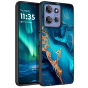Moto G Power 5G Case 2025/Moto G Power 5G Case 2026 - DOMAVER Slim Fit Glow in The Dark Cover | Hard PC + Soft TPU Bumper | Protective Case for Motorola Moto G Power 5G 2025 - Blue Marble/Gold