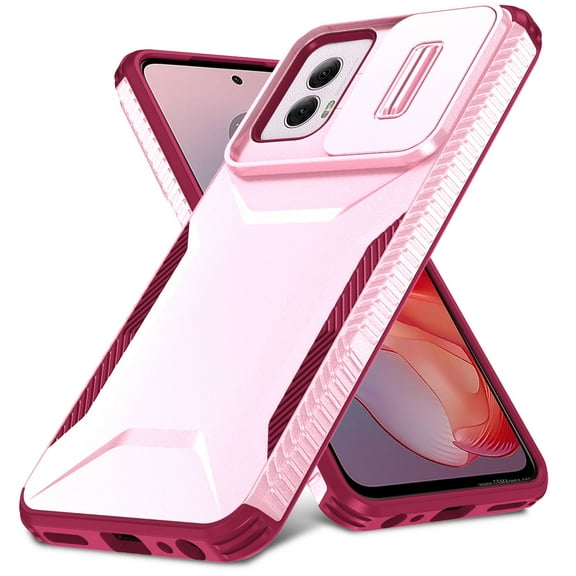 for Moto G Pure Case with Built-in Camera Lens Slide Cover, Heavy-Duty Shockproof Rugged Case Heavy Duty Bumper Shockproof Phone Cover for Moto G Pure,Pink
