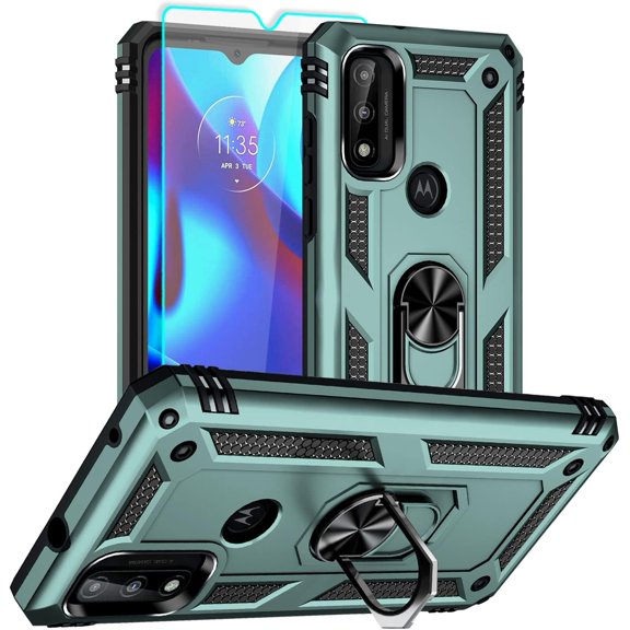 for Moto G Pure Case, Moto G Power 2022 Case with HD Screen Protector, [Military Grade 16ft. Drop Tested] Ring Shockproof Protective Phone Case for Motorola G Pure,Dark Green