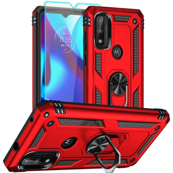 for Moto G Pure Case, Moto G Power 2022 Case with HD Screen Protector, [Military Grade 16ft. Drop Tested] Ring Shockproof Protective Phone Case for Motorola G Pure,Red