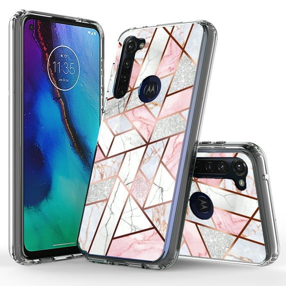 Moto G Stylus 2020 Case, Moto G Pro Case, KAESAR Hybrid Bling Glitter Sparkle Laser Polygon Marble Graphic Fashion Cute Colorful Skin Cover Shockproof Case for Moto G Stylus/G Pro 2020