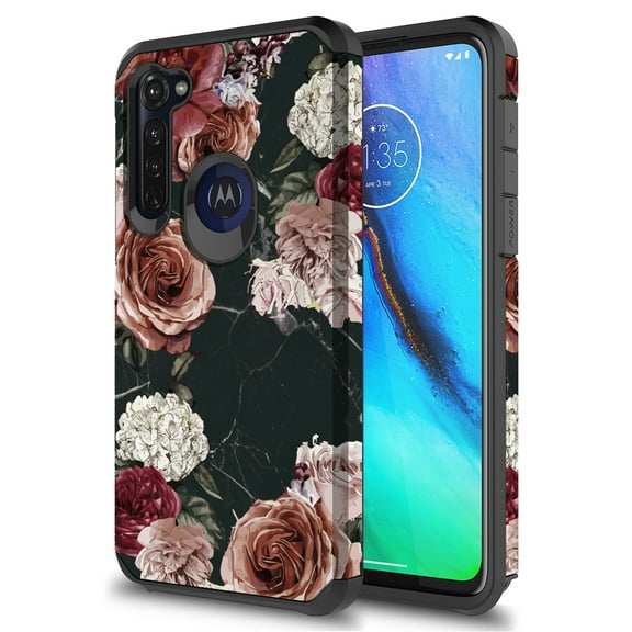 Moto G Stylus 2020 Case (NOT FOR 2021 VERSION), Moto G Pro Case, KAESAR Hybrid Drop Protection Slim Dual Layer Shockproof Colorful Graphic Armor Case For Moto G Stylus/G Pro (Black Marble Flower)