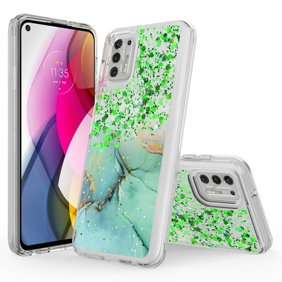 Moto G Stylus 2021 Phone Case, Rosebono Hybrid Bling Glitter Sparkle Epoxy Graphic Marble Colorful Silicone Skin Cover Armor Case for Moto G Stylus 2021 (Green Barble)