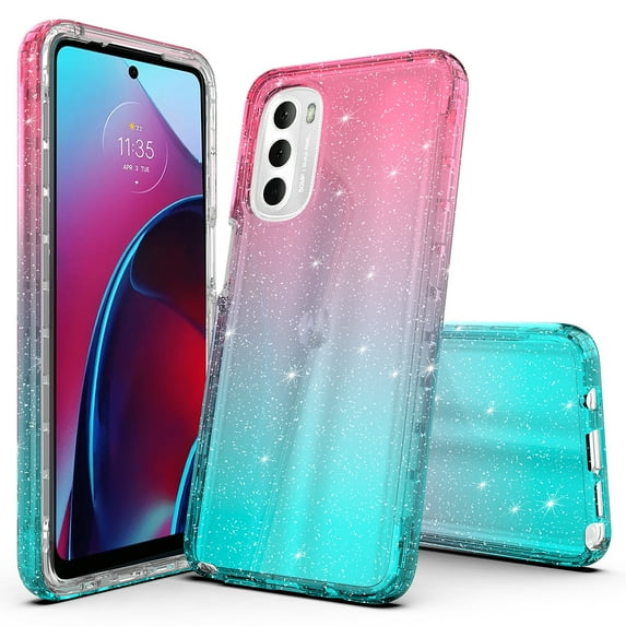 Moto G Stylus 2022 4G Case, Rosebono Hybrid Glitter Sparkle Transparent Colorful Gradient Skin Cover Case For Moto G Stylus 2022 4G (Pink/Teal)