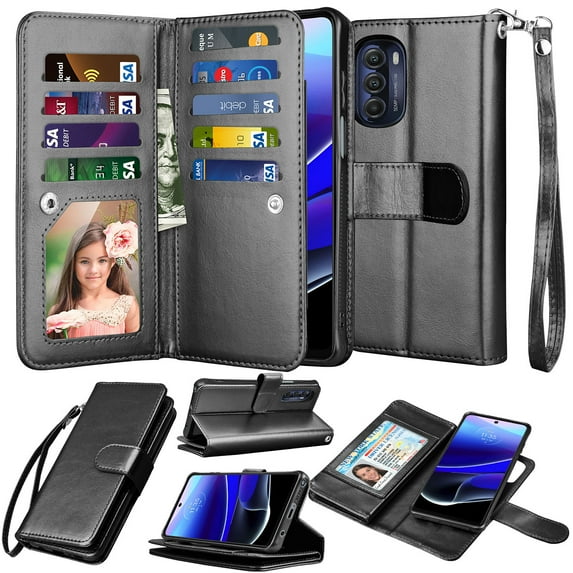 for Moto G Stylus 2022 5G Case, Motorola G Stylus 2022 Wallet Case, Moto G Stylus 2022 PU Leather Case, EBIZCITY Luxury Cash Credit Card Slots Holder Carrying Folio Flip Cover Kickstand & Hand Strap
