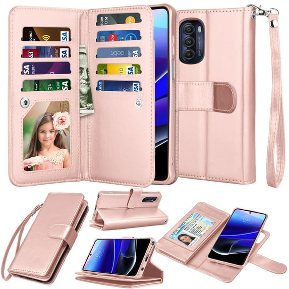 for Moto G Stylus 2022 5G Case, Motorola G Stylus 2022 Wallet Case, Moto G Stylus 2022 PU Leather Case, EBIZCITY Luxury Cash Credit Card Slots Holder Carrying Folio Flip Cover Kickstand & Hand Strap