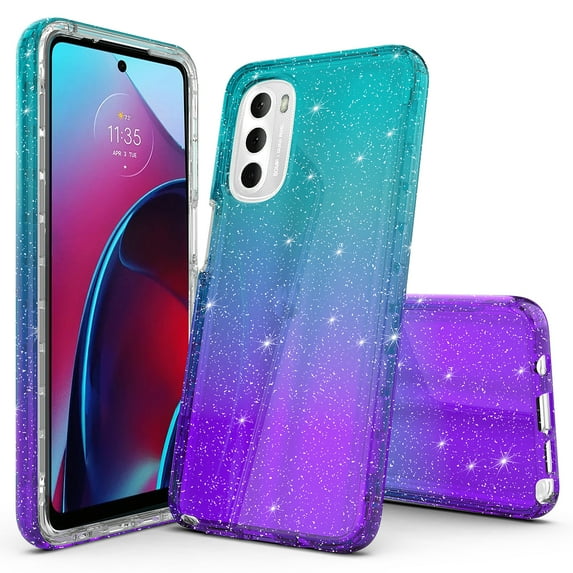 Moto G Stylus 2022 5G Case, Rosebono Hybrid Glitter Sparkle Transparent Colorful Gradient Skin Cover Case For Moto G Stylus 2022 5G (Teal/Purple)