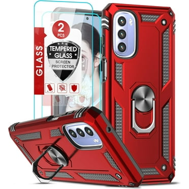 for Moto G Stylus 2022 Phone Case, Case for Moto G Stylus 4G with 2 Pcs Tempered Glass Screen Protector, [Military-Grade] Rugged Phone Case with Magnetic Ring Kickstand for Motorola G Stylus, Red