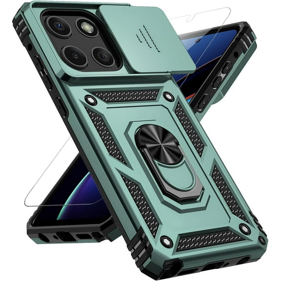 for Moto G Stylus 2025 Case with Slide Camera Cover HD Screen Protector [Military Grade 16ft. Drop Tested] Magnetic Ring Holder Kickstand Protective Phone Case for Motorola G Stylus 2025, Dark Green