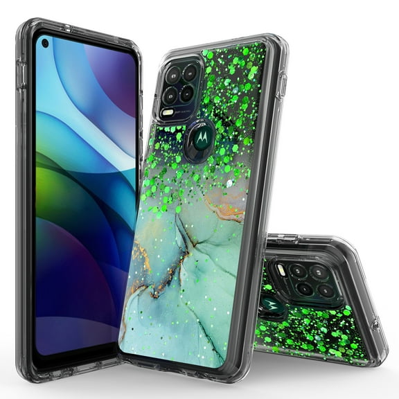Rosebono Moto G Stylus 5G 2021 Hybrid Bling Glitter Epoxy Graphic Marble Silicone Cell Phone Case