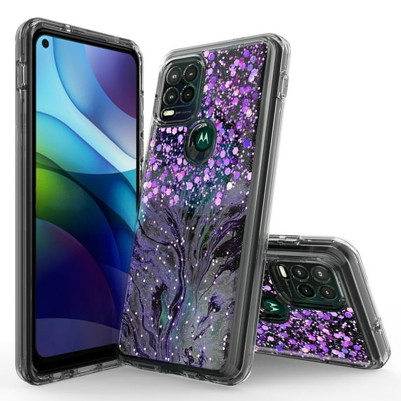 Moto G Stylus 5G 2021 Case, Rosebono Hybrid Bling Glitter Sparkle Epoxy Graphic Marble Colorful Silicone Skin Cover Armor Case for Moto G Stylus 5G 2021 (Purple)