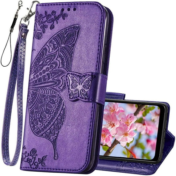 for Moto G Stylus 5G 2021 Case Wallet,Women Butterfly Embossed PU Leather Flip Cover with Card Holder Slots Wrist Strap Protective Case for Motorola Moto G Stylus 5G (2021) Purple