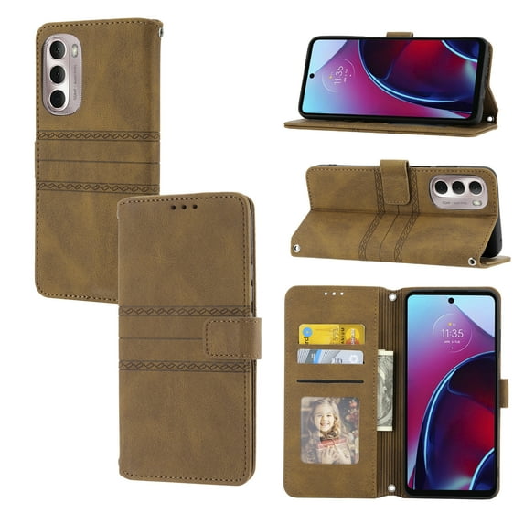 for Moto G Stylus 5G 2022 Flip Case, Premium PU Leather Folio Flip with Design Card Slots Wrist Strap Shockproof Kickstand Magnetic Protective Girls Cover For Motorola Moto G Stylus 5G 2022, Brown