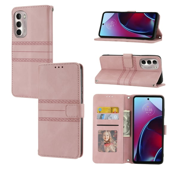 for Moto G Stylus 5G 2022 Flip Case, Premium PU Leather Folio Flip with Design Card Slots Wrist Strap Shockproof Kickstand Magnetic Protective Girls Cover For Motorola Moto G Stylus 5G 2022, Pink