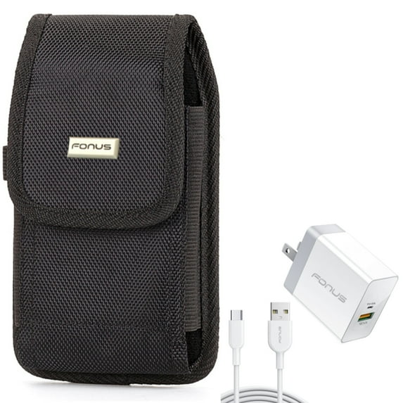 For Moto G Stylus 5G (2023) 36W PD Home Charger w Case Belt Clip Combo - Fast Type-C 6ft Long Cable USB-C Power Cord, Rugged Holster Canvas Cover for Motorola Moto G Stylus 5G (2023) Phone