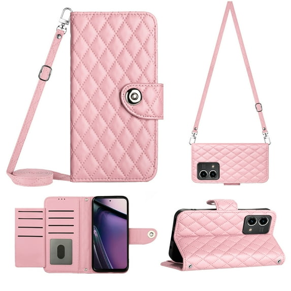 for Moto G Stylus 5G 2023 Wallet Case RFID Blocking Card Slots Holder with Shoulder&Crossbody Strap, Magnetic Folio Kickstand Handbag Flip Phone Cover for Motorola Moto G Stylus 5G 2023, Pink
