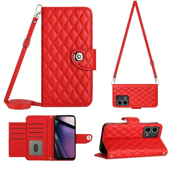 for Moto G Stylus 5G 2023 Wallet Case RFID Blocking Card Slots Holder with Shoulder&Crossbody Strap, Magnetic Folio Kickstand Handbag Flip Phone Cover for Motorola Moto G Stylus 5G 2023, Red
