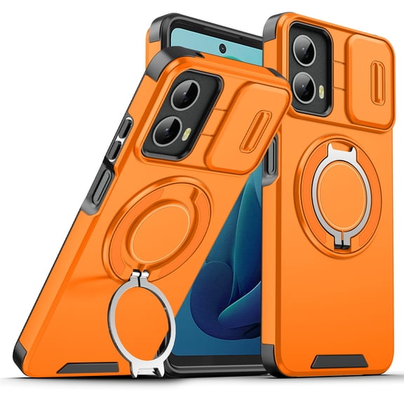 for Moto G Stylus 5G (2024) Case Magnetic Built in Stand & Ring Holder[Compatible with MagSafe], Military Grade Shockproof Rugged Protective Wireless Charging Case for Moto G Stylus 5G (2024),Orange