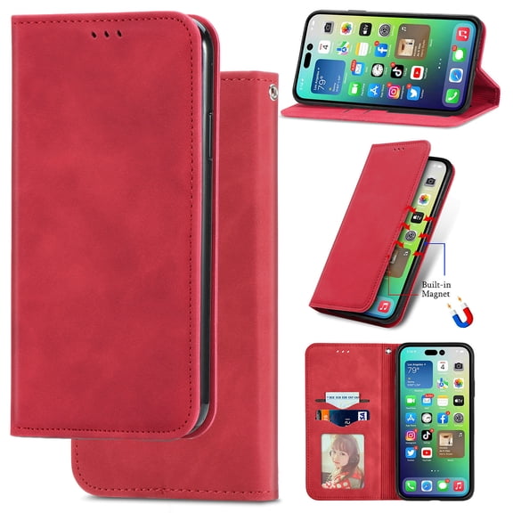 For Moto G Stylus 5G (2025) Wallet Case with [RFID Blocking] Credit Card Slot Stand Magnetic Closure Premium PU Leather Retro Classic Flip Kickstand Shockproof TPU Shell Phone Cover, Red
