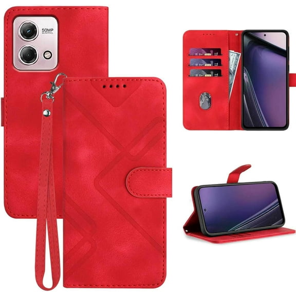 for Moto G Stylus 5G Phone Case 2023 Wallet,Card Holder Protector Leather Kick-stand,Wrist Strap,Magnetic Closure,Shockproof Protective Flip Cases Cover for Moto G Stylus 5G 2023 (Red)