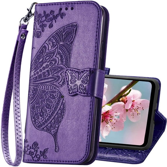 for Moto G Stylus 5g 2022 Case Wallet,Women Flip Cover with Butterfly Embossed PU Leather Card Holder Slots Wrist Strap Protective Phone Case for Motorola Moto G Stylus 5g 2022 (Purple)