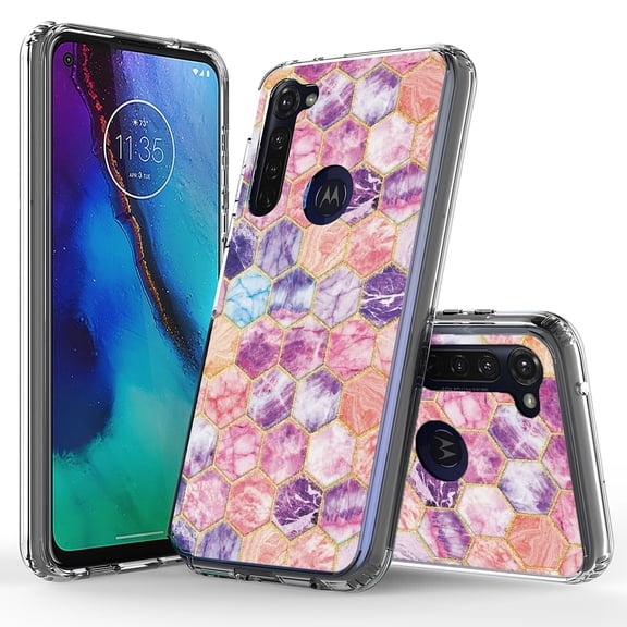 Moto G Stylus Case, Moto G Pro Case, KAESAR Hybrid Bling Glitter Sparkle Hexagon Marble Graphic Fashion Cute Colorful Skin Cover Shockproof Case for Moto G Stylus/G Pro