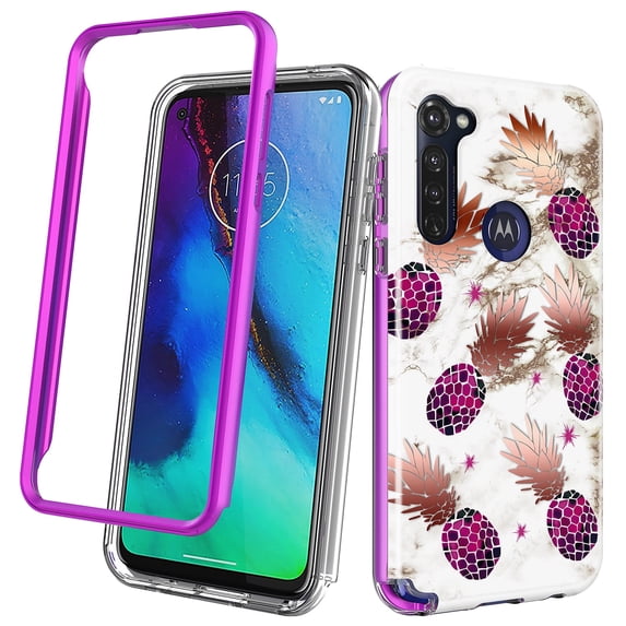 Moto G Stylus Case, Moto G Pro Case, Rosebono Hybrid Dual-Layered IMD Design Graphic Laser Pineapple Marble Anti-Scratch Drop Protection Skin Cover Shockproof Case for Moto G Stylus