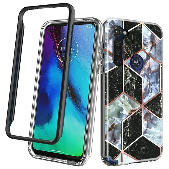 Moto G Stylus Case, Moto G Pro Case, Rosebono Hybrid Dual-Layered IMD Design Graphic Black and White Marble Anti-Scratch Drop Protection Skin Cover Shockproof Case for Moto G Stylus