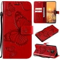 thumbnail image 1 of For Moto G power 2021 Wallet Case, Kickstand Case with Credit Card Holder, Embossed Butterfly Pattern with Strap Premium PU Leather Magnetic Closure Shockproof Protective Flip Cover, Red, 1 of 8