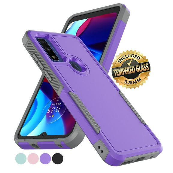 for Moto G pure / G Power 2022 Case, Full Body Shockproof Cover [with a Screen Protector] Slim Lightweight Heavy Duty Fit Protective Phone Case for Motorola Moto G Power 6.5 Inch -Purple