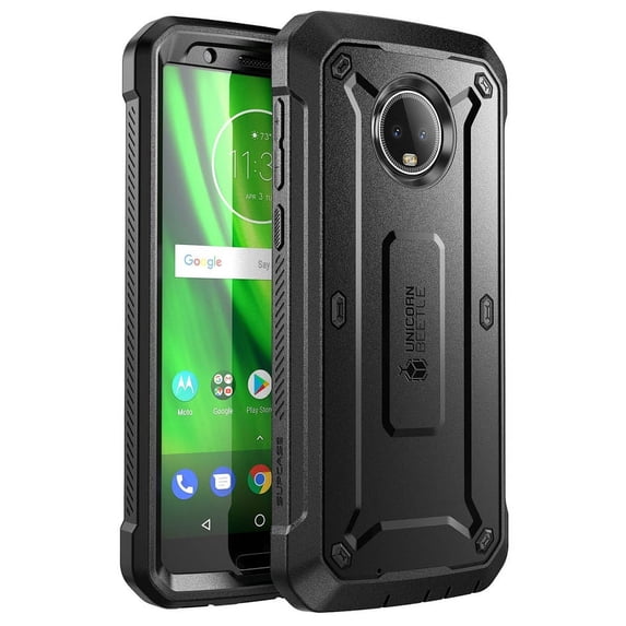 Moto G6 Case, SUPCASE Full-Body Rugged Holster Case Built-in Screen Protector Moto G6 5.7 Inch (2018 Release), Unicorn Beetle Pro Series -Retail Package (Black)